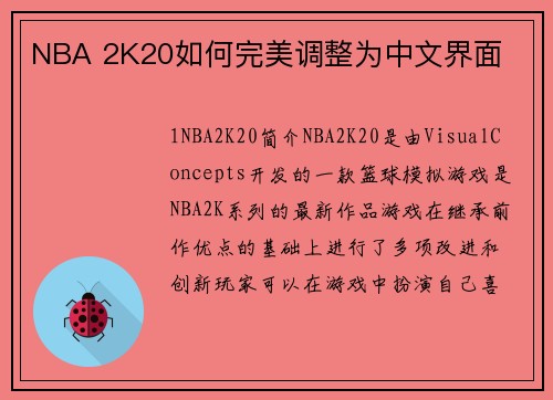 NBA 2K20如何完美调整为中文界面